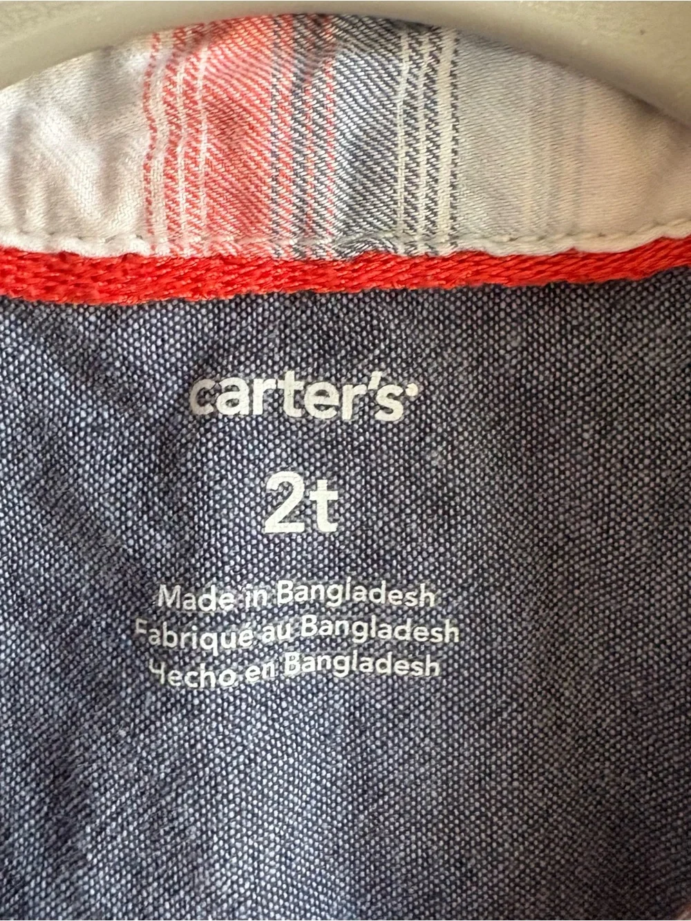 Carter's Boys 2T Red/White/Blue Plaid Cotton Button-Up Shirt Long Sleeve